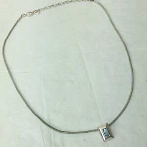 Premier design silver tone blue glass pendant necklace 18" chain
